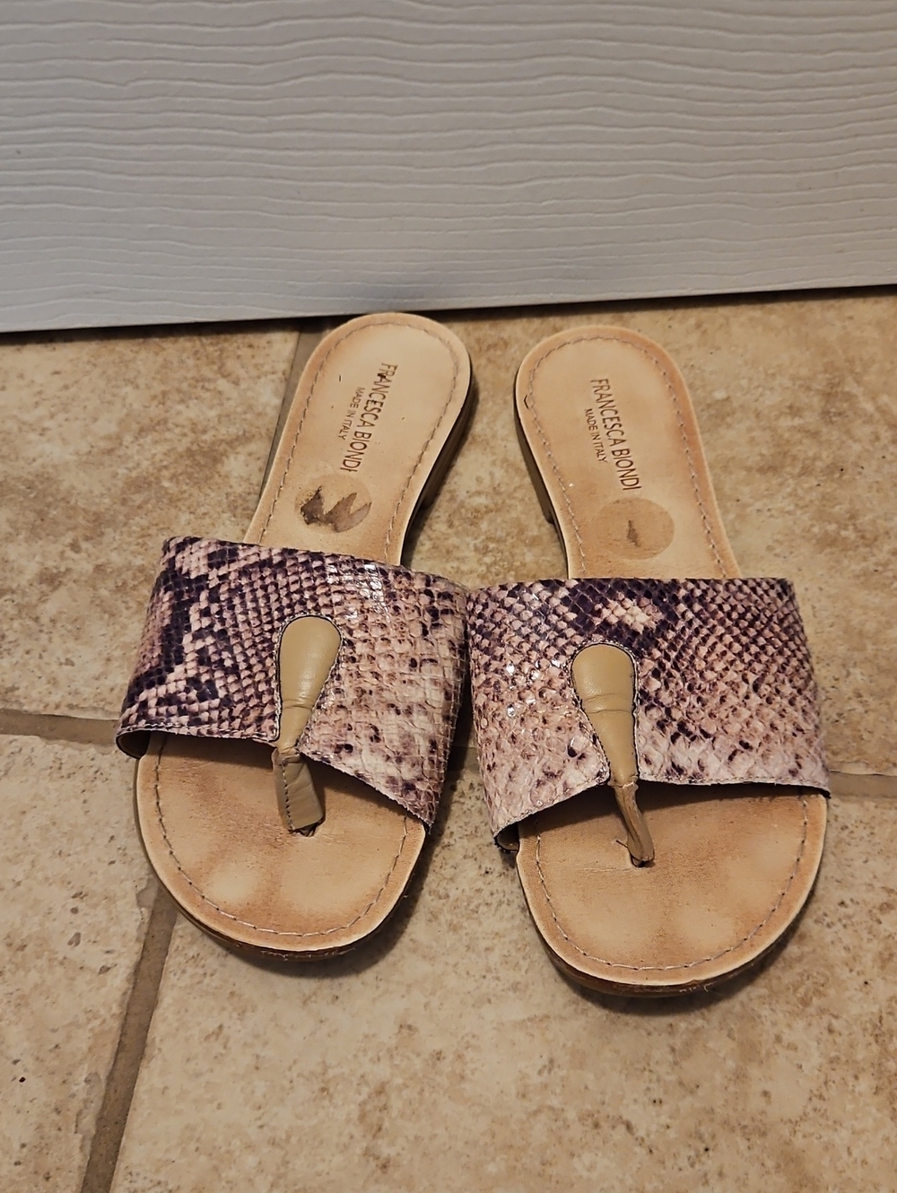 Taupe Snake-Print Slide Sandals